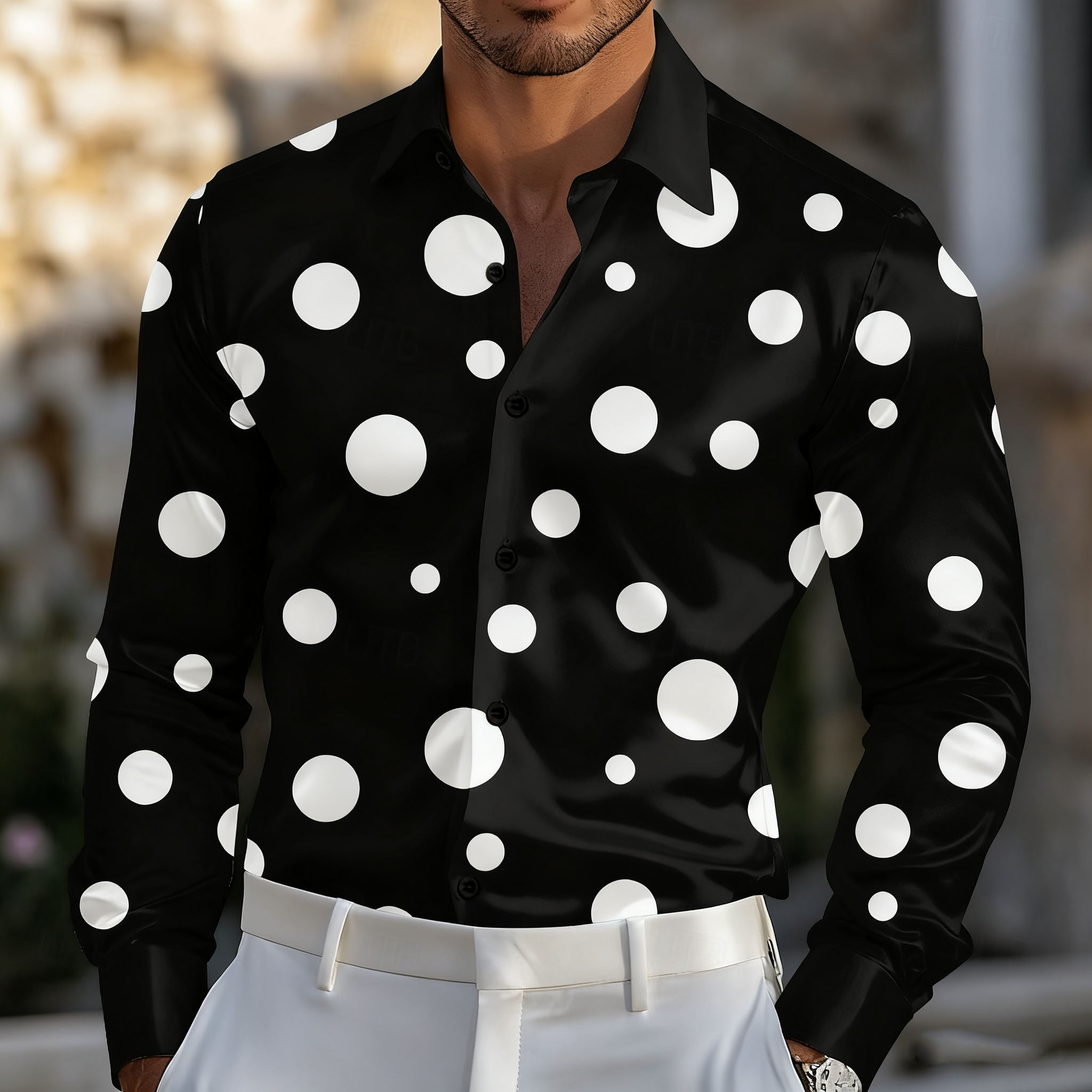 Men Formal Party Wear Shirt - Kemeja Pria Motif Polka Dot Geometris