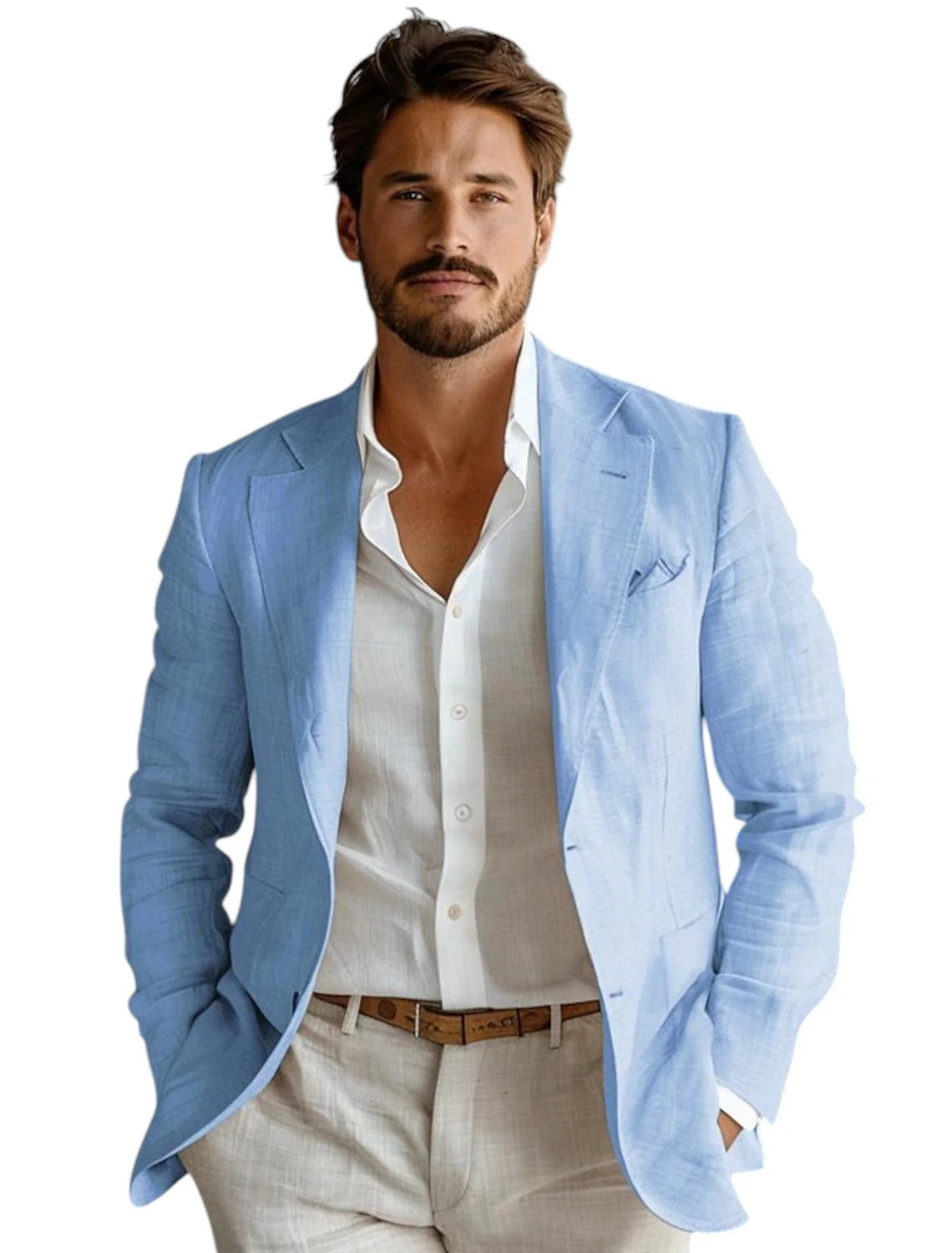 Men Formal Wear Design - Blazer Linen Pria Slim Fit Biru,