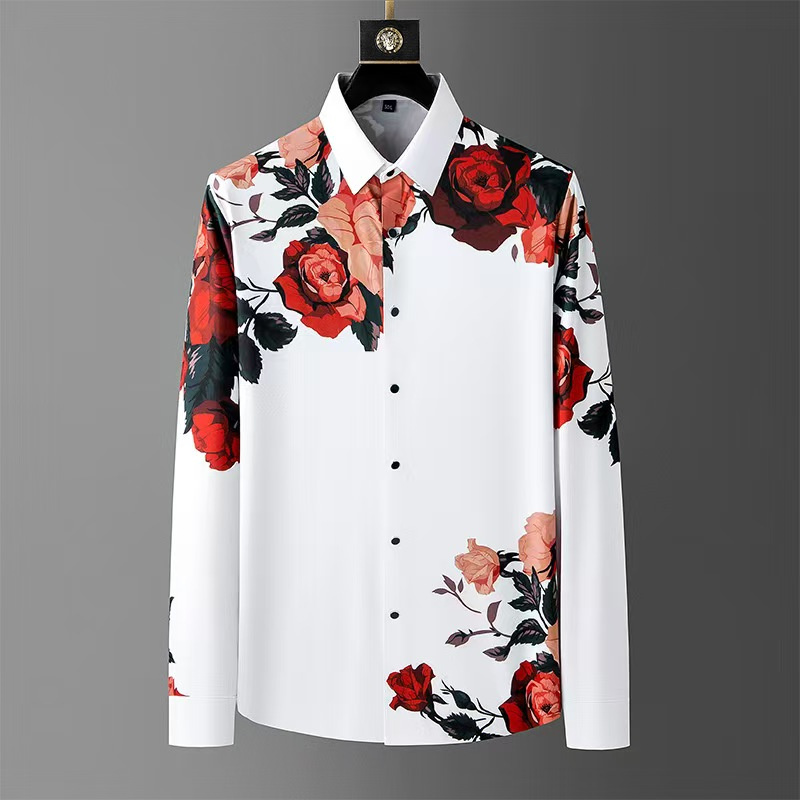 Men Formal Party Wear Shirt - Kemeja lengan panjang motif bunga Vintage
