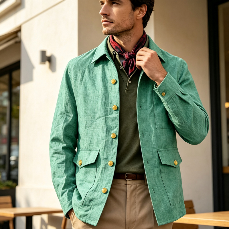 Men Formal Wear Jacket - Jaket Linen Pria Vintage Kerah Lapel