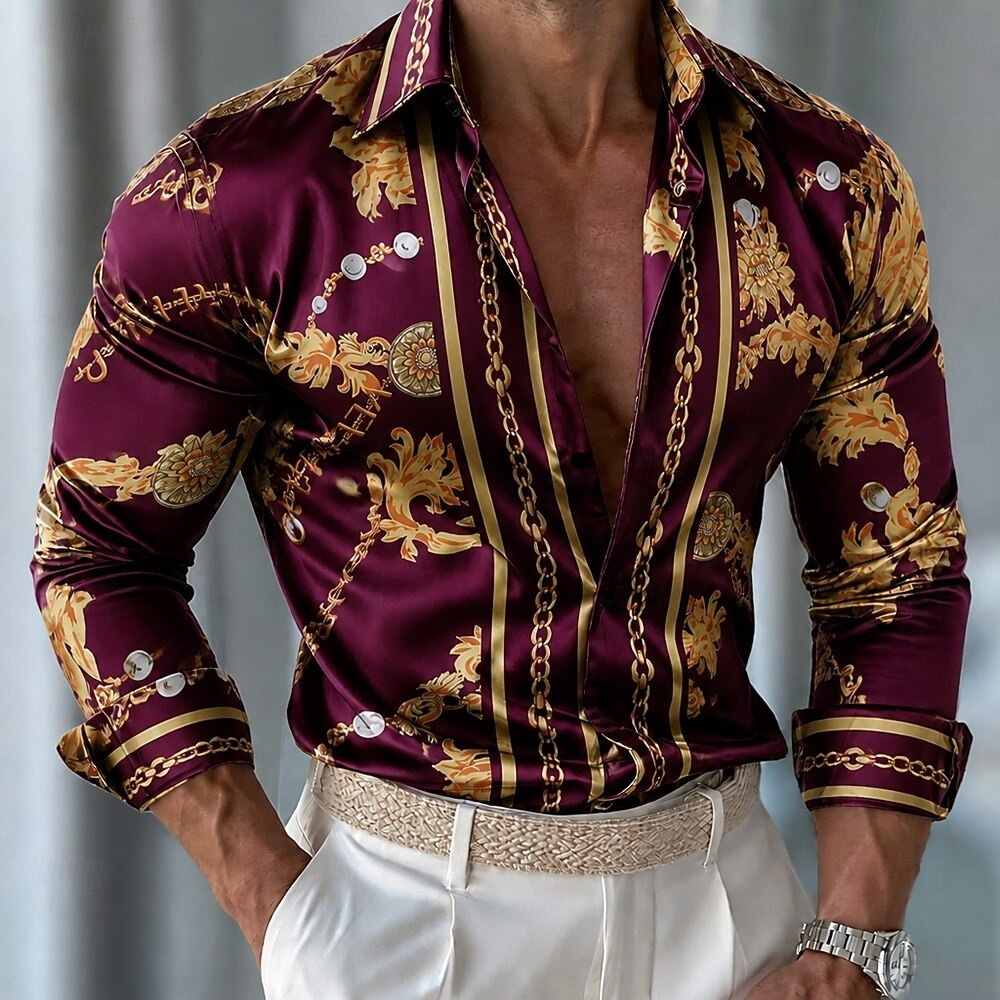 Kemeja Satin Motif Bunga Pria, - Men Formal Party Wear Shirt ulasan dan harga