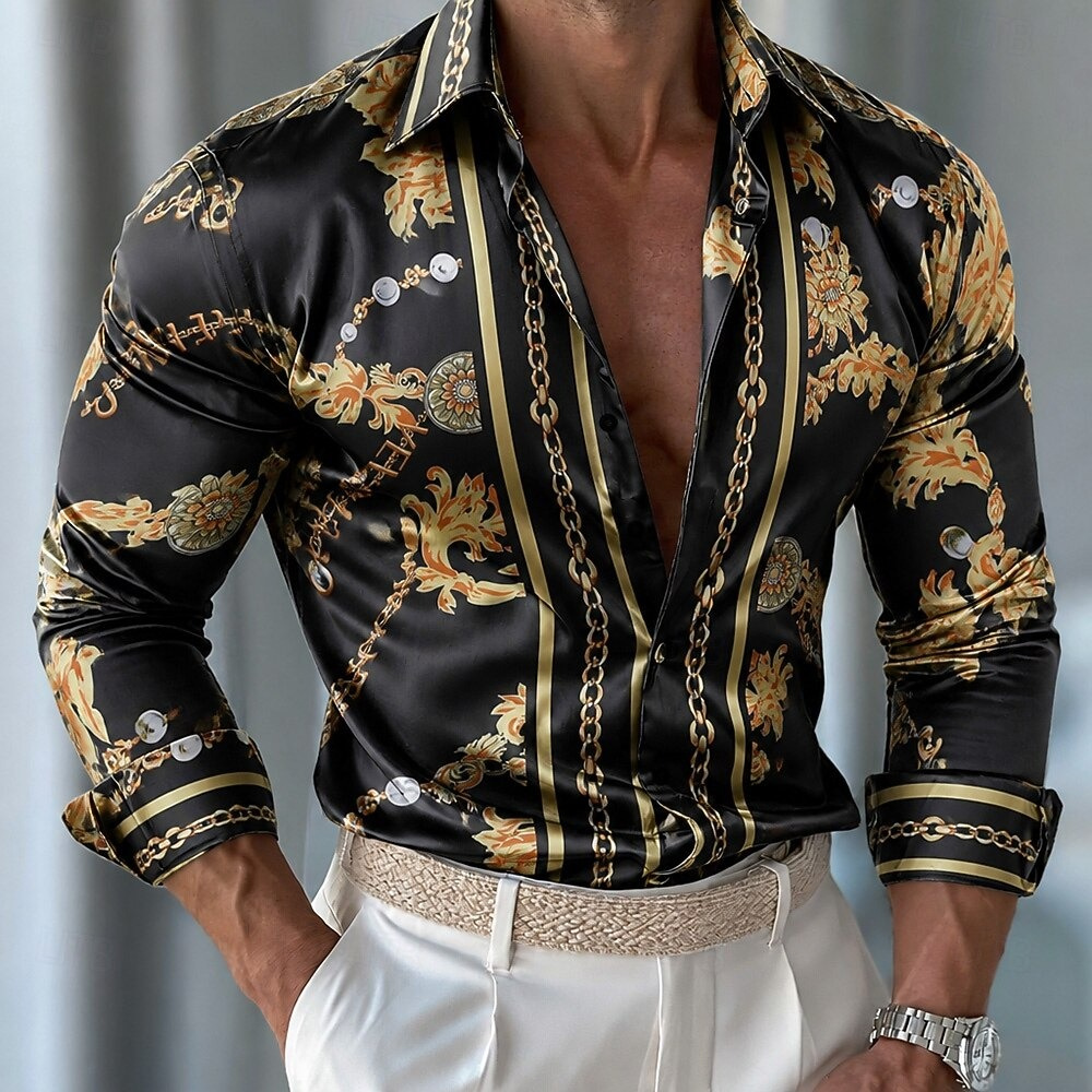 Kemeja Satin Motif Bunga Pria, - Men Formal Party Wear Shirt ulasan dan harga