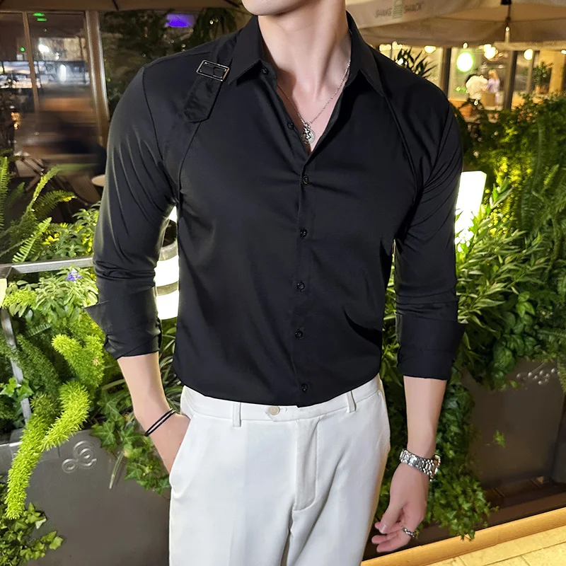 Kemeja pria, sabuk desain leng - Men Formal Party Wear Shirt ulasan dan harga