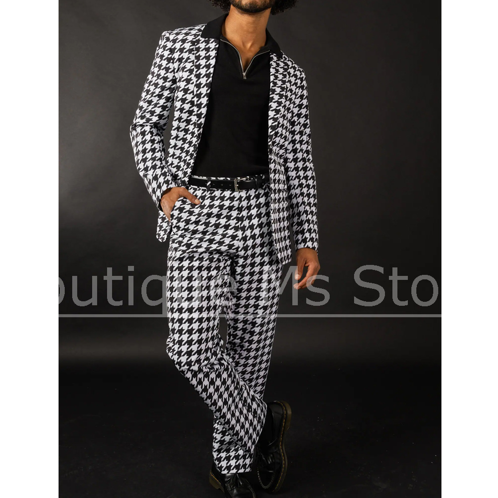 Setelan Jas Pria Hitam Putih M - Men Formal Wear Fashion ulasan dan harga
