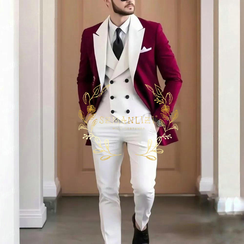 Setelan Pria 3 Potong Burgundy - Men Formal Wear Jacket ulasan dan harga